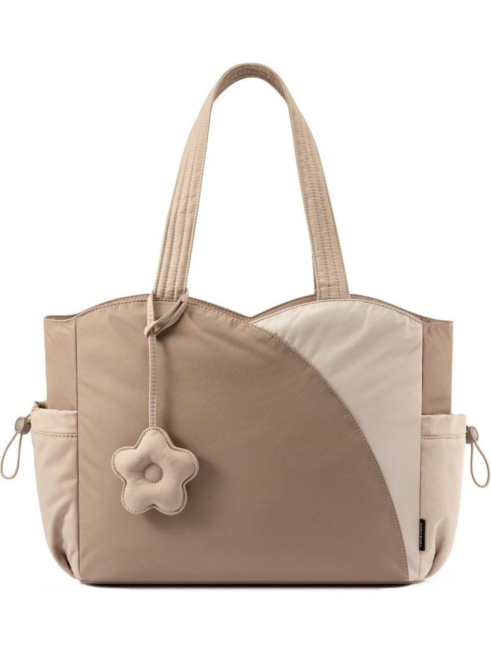 Women's Khaki Polyester Zipper College Work Laptop Tote Shoulder Handbags